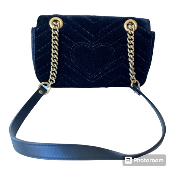 Authentic Gucci Velvet Matelasse Mini GG Marmont Shoulder Bag Black - Picture 6 of 12